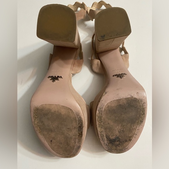 PRADA: Platform Beige Suede Scalloped Sandals Eu 37 size, Made in Italy - Picture 14 of 15